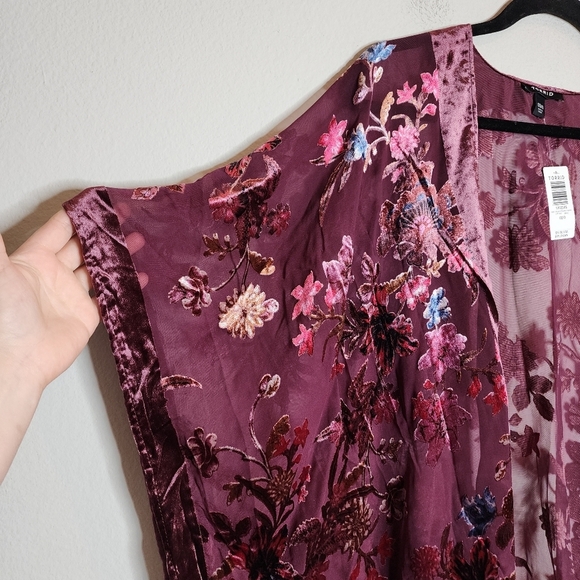 NWT Torrid Burnout Velvet Kimono Burgundy Floral size 00/0 M/L - Picture 10 of 16